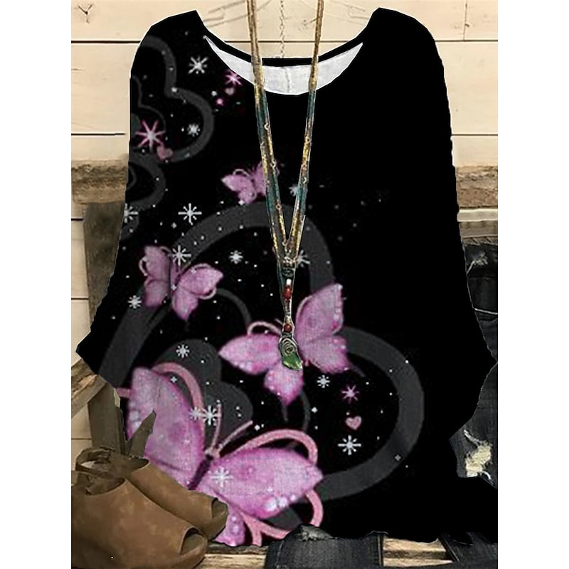 Women's Plus Size Blouse Casual Butterfly Print Regular Tops Vacation Daily Going out Pink Lavender Purple Dark Purple Spring Fall Winter4