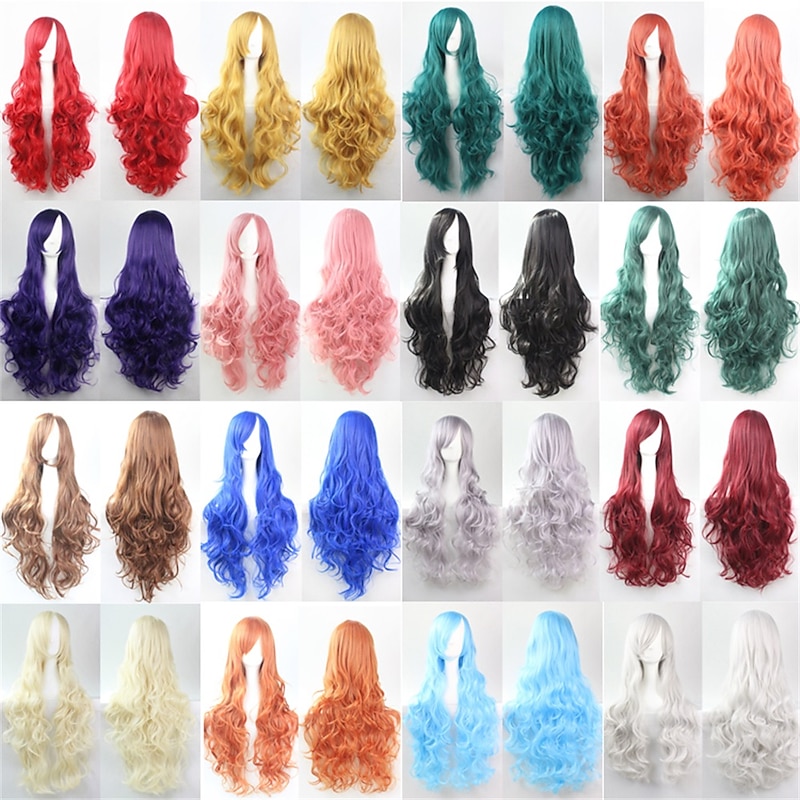Wig Cos Wig 80cm Long Curly Hair High Temperature Silk Multicolor Curly Hair Anime Halloween Wigs2