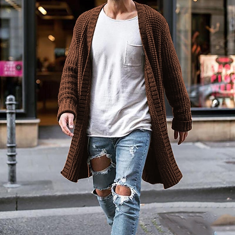 Men's Sweater Cardigan Sweater Sweater Jacket Fall Sweater Ribbed Knit Tunic Knitted Plain Hooded Fashion Warm Ups Casual Daily Wear Clothing Apparel Fall & Winter Black Blue S M L
