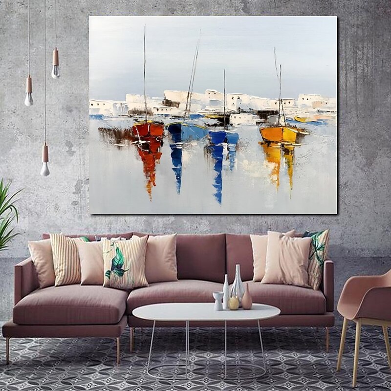 Handmade Oil Painting Canvas Wall Art Decorative Abstract Knife Painting Landscape White For Home Decor Rolled Frameless Unstretched Painting4
