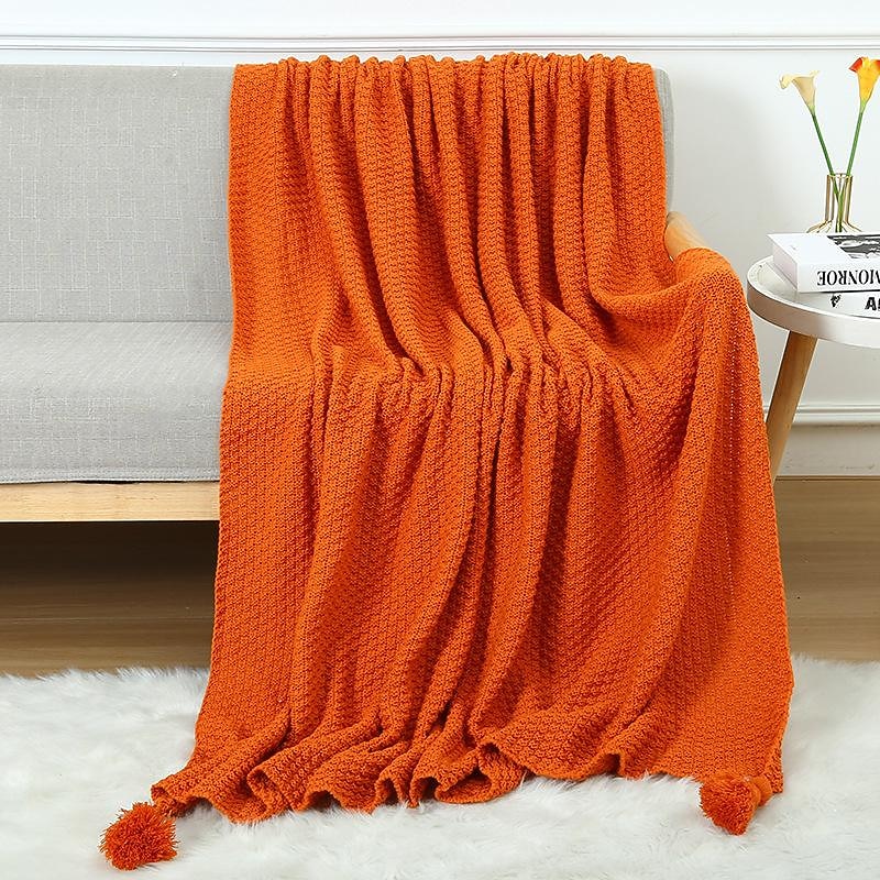 Throw Blankets for Couch with Tassel,Burnt Orange Knitted Throw Blanket for Bed, Super Soft Warm Large Throws for Home2