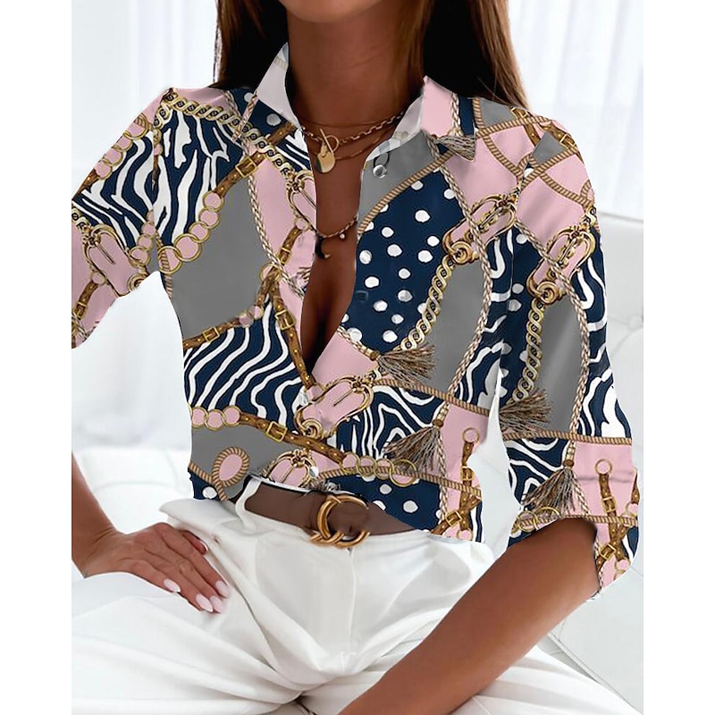 Women's Shirt Button Down Tunic Shirt Collar Long Sleeve Vintage Streetwear Casual s Print Regular Tops Daily Weekend Black Pink Blue Spring Fall2