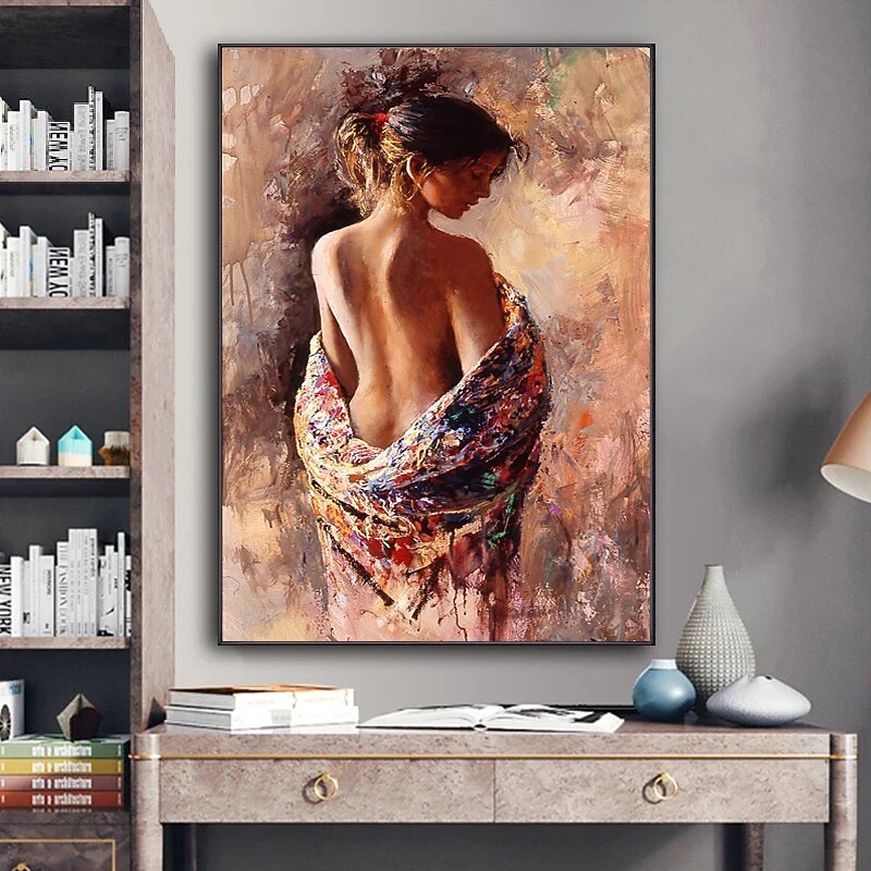 Nude People Oil Painting Semi-naked Sexy Beauty Woman Handmade Painted Wall Art On Canvas Modern Home Decor Gift Rolled Canvas No Frame Unstretched Living Room