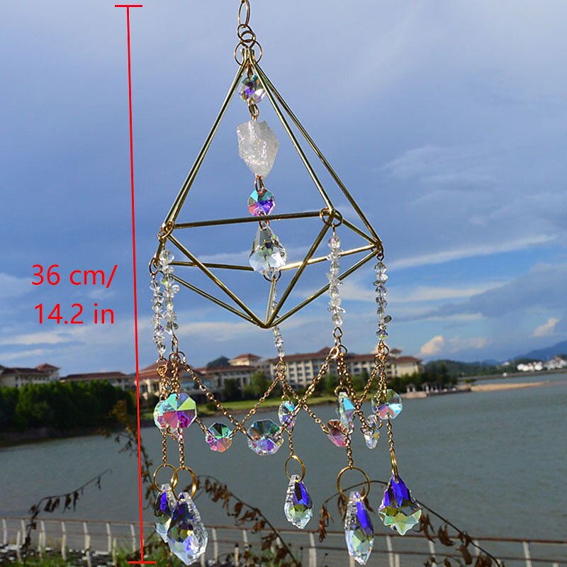 Dream Catcher Handmade Gift Natural Amethyst Star Moon Accessories Shiny Wind Chimes Ornament Wall Hanging Decor Art K9 Crystal Creative Home Pendant3