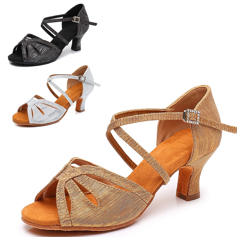 Women's Gold Strappy Latin Dance Shoes – Suede Sole Performance Heels for Salsa, Ballroom & Practice