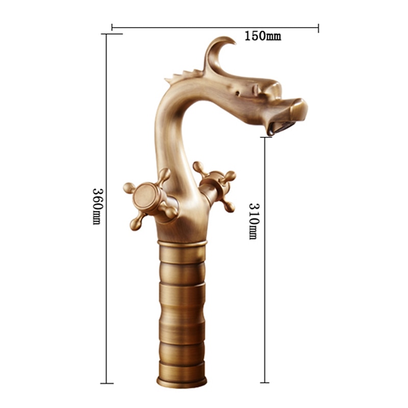 Vintage Bathroom Sink Mixer Faucet, Washroom Mono Basin Taps Classic Antique Brass Centerset Two Handles One Hole Water Tap with Cold Hot Hose3