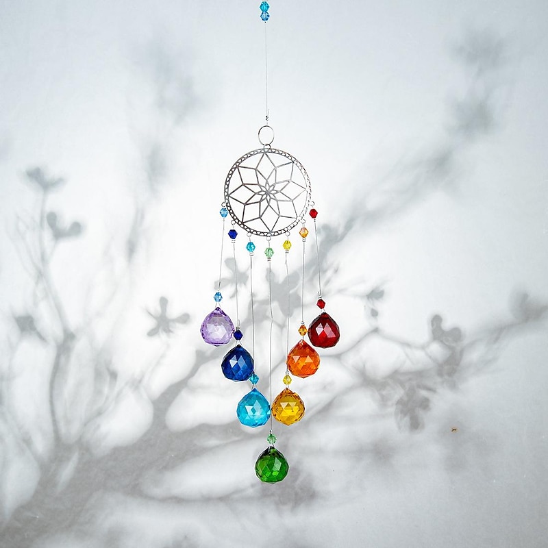Colorful Life of Tree Sun Catcher Dream Catcher with Colorful Crystal Handmade Gift Wall Hanging Decor Art Wind Chimes Car Hanging Home Pendant3