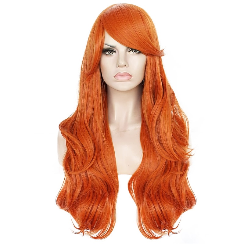 28/70cm Kim Possible Wig for Women Long Ginger Orange Wavy Wig Redhead Hair Synthetic Wig for Girls for Party Halloween Wigs2