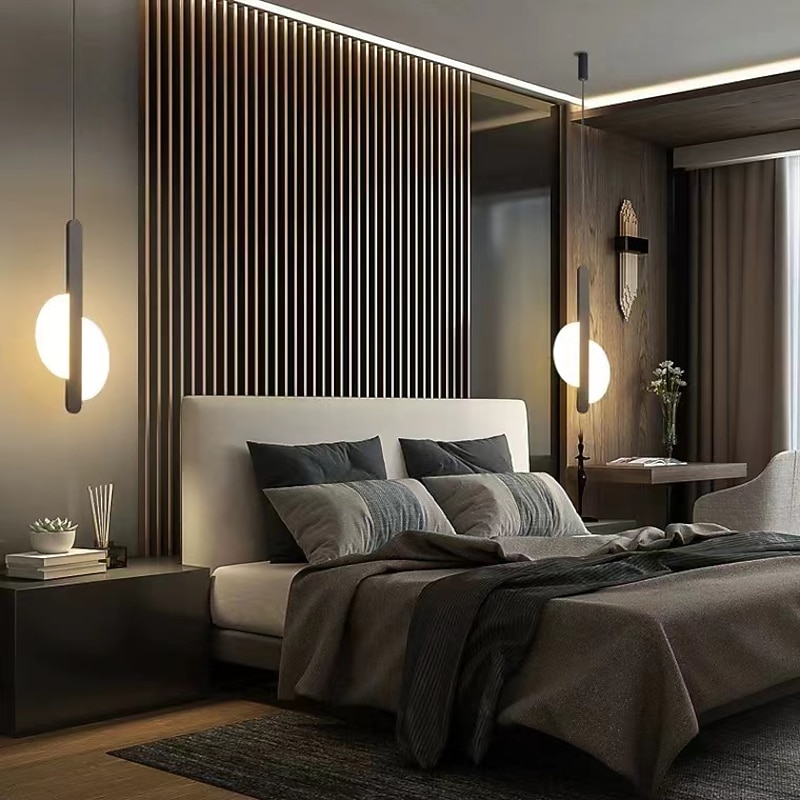 20 cm LED Pendant Light Nordic Black Hanging Light with White Lampshade Dining Room Office Bedroom Simple Geometric Metal Black LED Modern 220-240V3