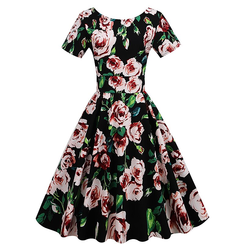 Retro Vintage 1950s Knee Length Swing Dress Flare Dress Floral Print Round Neck Fancy Dress Women's Masquerade Party Tea Party Casual Daily Adults' Dress Homecoming Dresses2