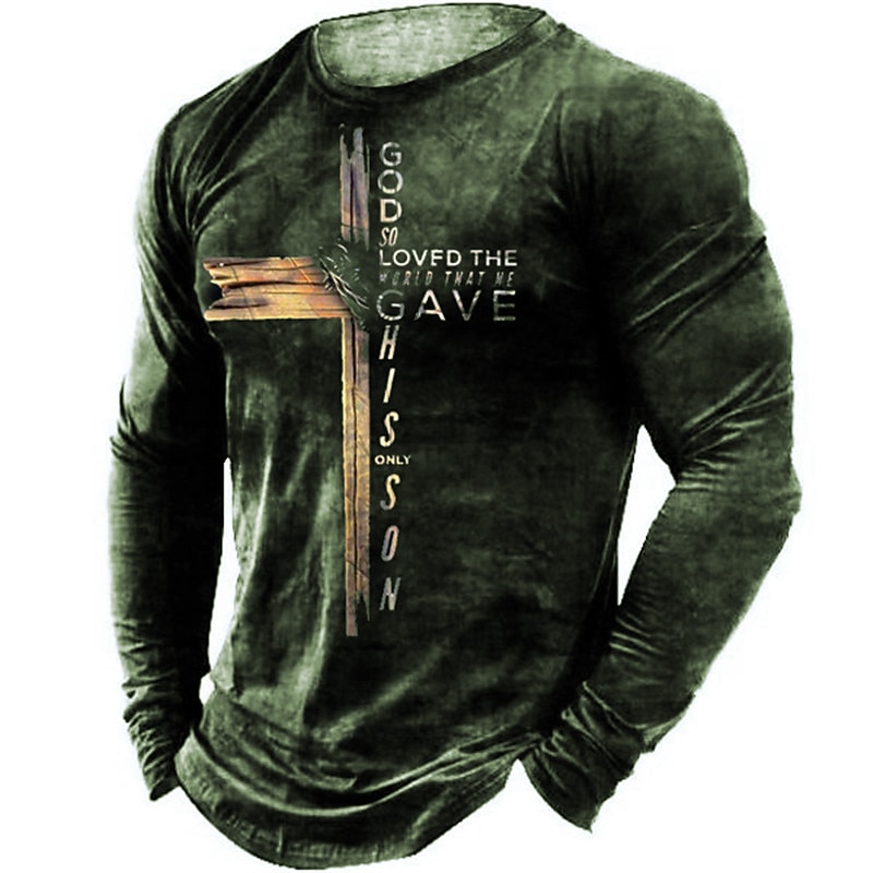 Men's Templar Cross Graphic Prints Cross T Shirt Graphic Tee Distressed T Shirt Long Sleeve T shirt 3D Print Crew Neck Shirt Vintage Designer Lightweight Outdoor Daily Holiday Black Red Brown Spring4
