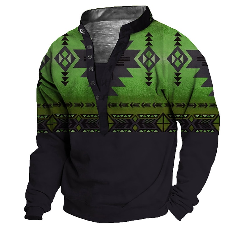 Men's Unisex Geometric Color Block Graphic Prints Sweatshirt Pullover Long Sleeve Sweatshirt Standing Collar Henley Collar Streetwear Designer Casual 3D Print Casual Daily Sports Print Spring & Summer4
