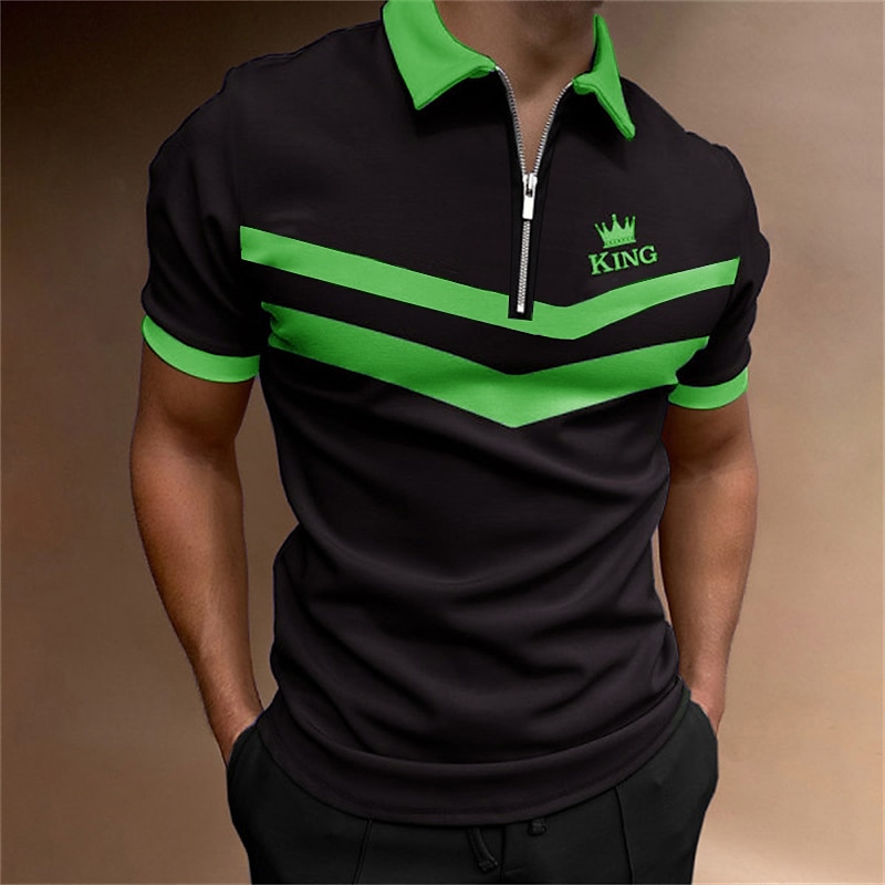 Men's Striped Zip Polo Shirts Golf Shirt Short Sleeve Polo Shirts Collared Shirts Business Casual WorkWear Formal Wear Festival Wear 3D Print Quarter Zip Polo Black Blue Purple4