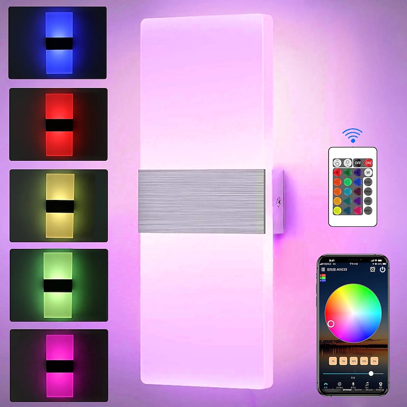 LED RGB WIFI Bluetooth 2.4G Dimming Wall Lamp 10W  RGB Smart Acrylic Indoor Wall Lamp APP Control Compatible with Alexa and Google home Assistant without Hub Suitable for Bedroom Corridor3