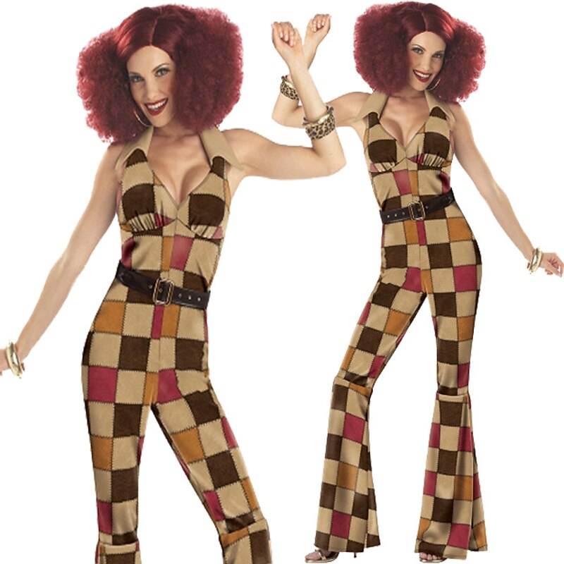 Couples Cosplay Halloween Group Couples Costumes Abba Costume Men's Women's Movie Cosplay Retro Vintage Hippie 1970s Brown Coat Leotard / Onesie Pants Carnival Masquerade3