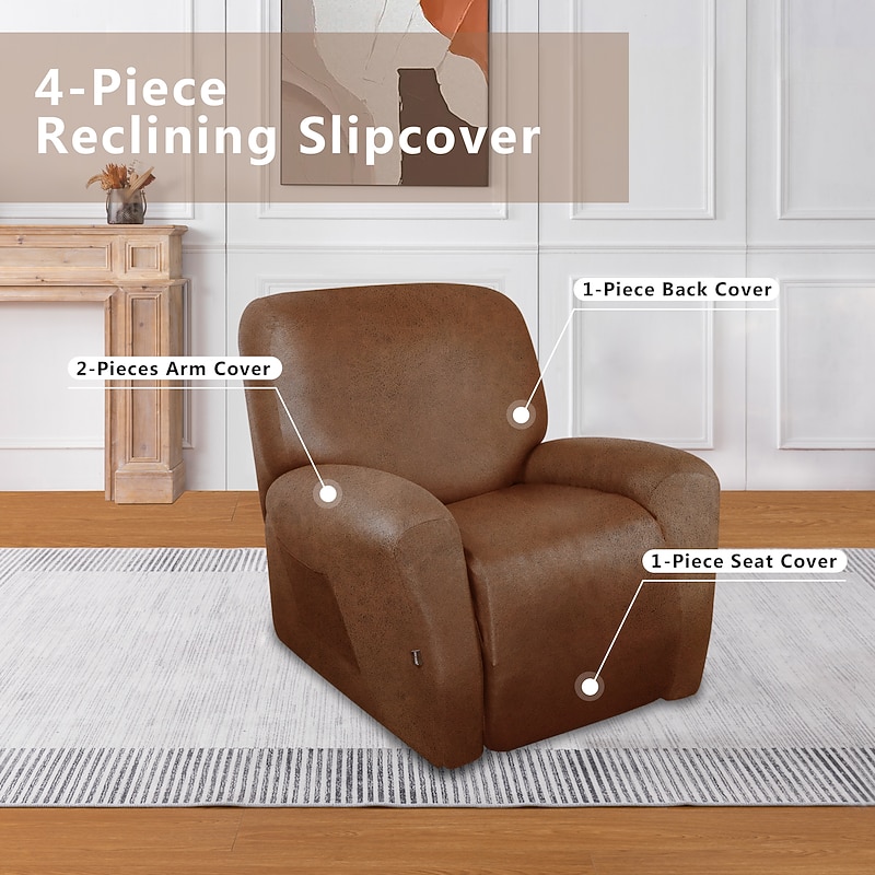 Recliner Covers Stretch Leather Sofa Cover, Reclining Chair Covers for 1 Seater  Reclining Sofa, Single Seat Recliner Couch Cover Set Of 4 Pcs, Soft Spandex Machine Washable2