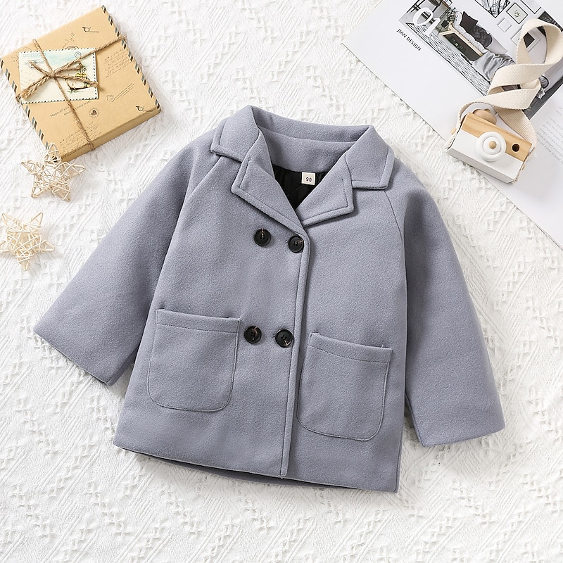 Boys' 3D Plain Woolen Coat Long Sleeve Fall Winter Active Basic Kids 2-6 Years Daily Regular Fit4