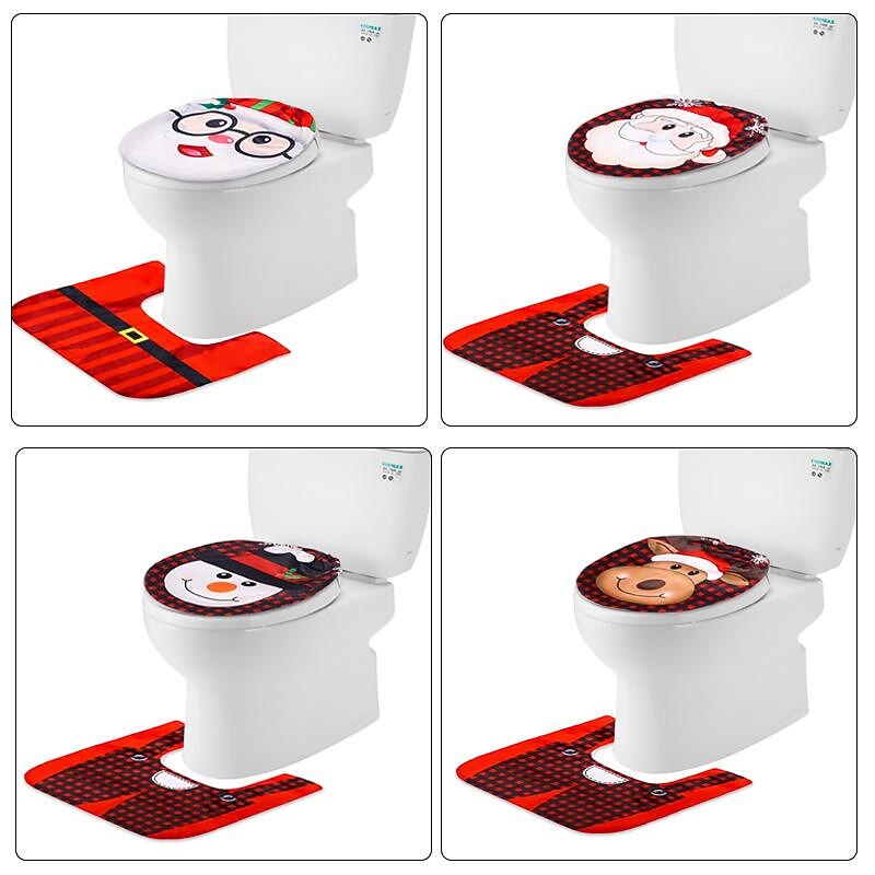 Christmas Toilet Cover Set Bathroom Decoration Creative Cartoon Old Man Snowman Toilet Cover Decoration Two-Piece Hotel Home Decoration3