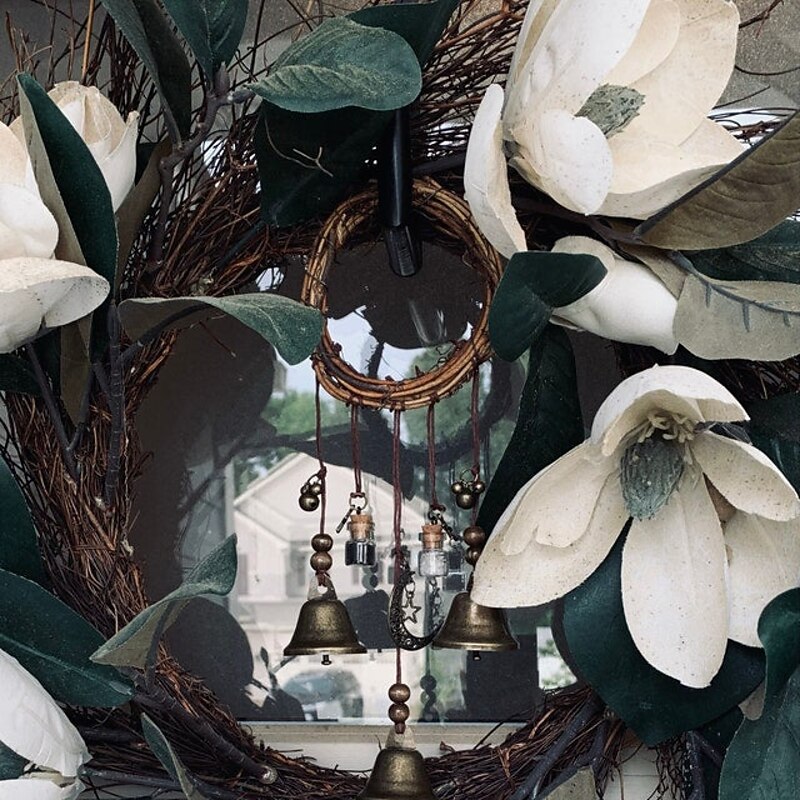 Bells for Door Knob for Protection, Witch Wind Chimes Door Hanger, Handmade Rattan Wind Chimes Witch Decor, Protection Witchcraft Home Decor-1pcs2