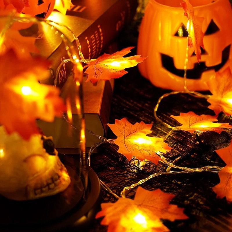Maple Leaf String Lights Fall Decoration Fall Garland Lights 3m 20LEDs Battery Operated for Outdoor Home Thanksgiving/Halloween Party Decoration3