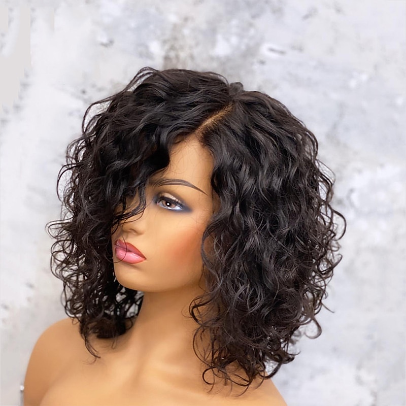 Remy Human Hair 13x4 Lace Front Wig Short Bob Side Part Brazilian Hair Loose Wave Black Wig 130% 150% Density with Baby Hair Smooth 100% Virgin With Bleached Knots Pre-Plucked For wigs for black women4