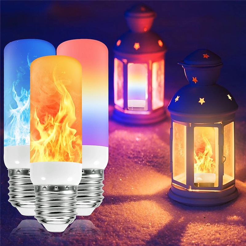LED Fire Flame Bulb Lights 4 Modes Dynamic Flickering Effect Lamp Gravity Sensor for Indoor Outdoor Home Party Halloween Decoration 1/4pcs