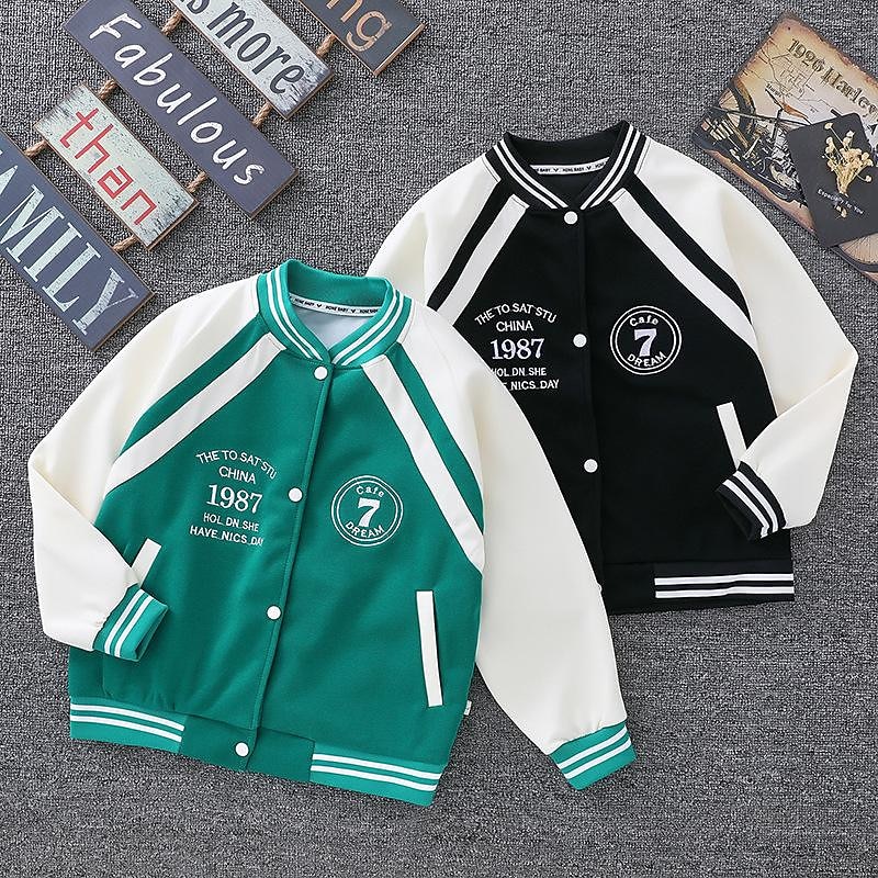 Kids Boys Jacket Outerwear Letter Striped Long Sleeve Coat Daily Cotton Active Green Black Blue Winter Fall 4-13 Years4