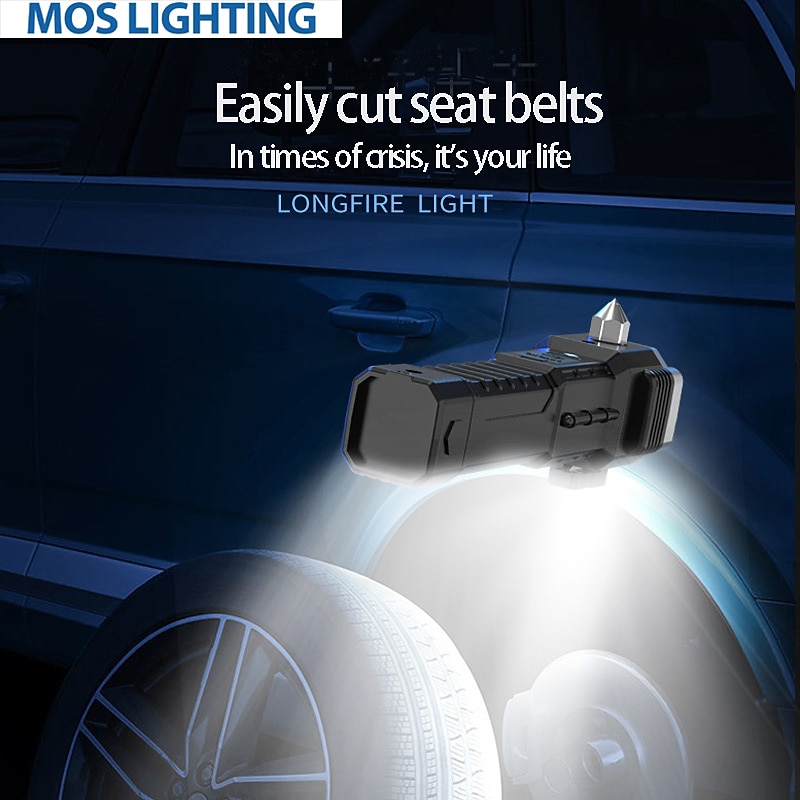 Car Safety Hammer Window Breaker Cutter Multi-Use Car Escape Tool Mobile Power LED Flashlight Alarm Rescue Strong Magnet 3.7V New2