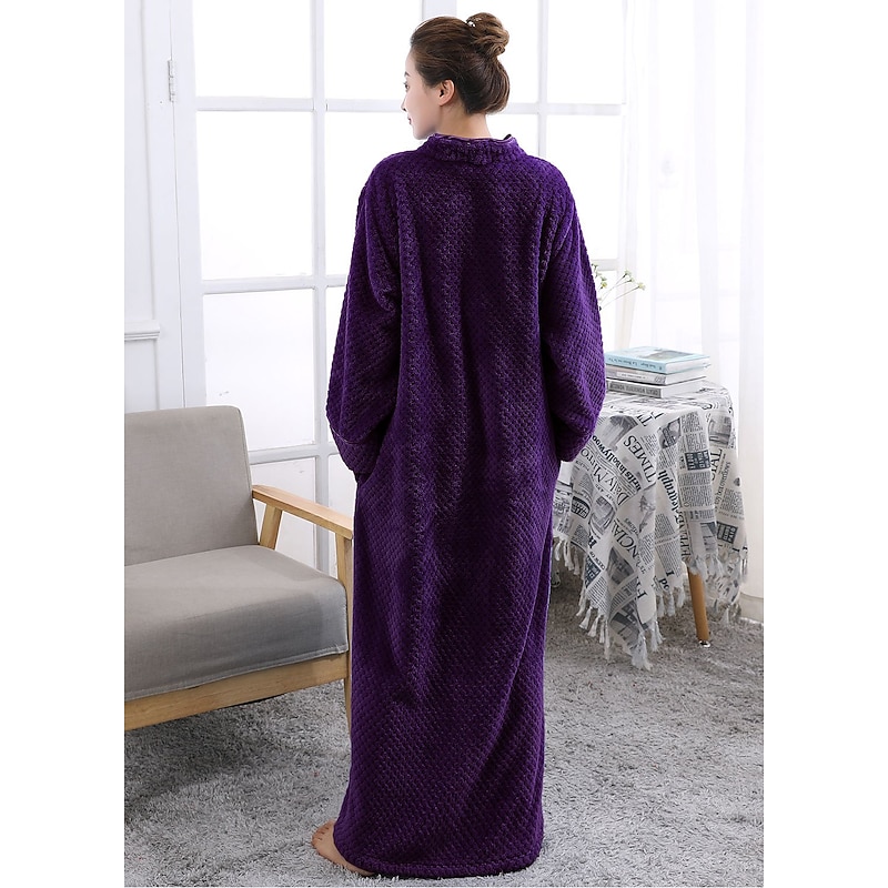 Women's Fleece Robes Fluffy Fuzzy Warm Pajama Gown Bathrobes Nighty 1 PCS Pure Color Plush Simple Comfort Home Daily Bed Coral Velvet Warm Breathable V Wire Long Sleeve Basic Fall Winter Home Outfits4