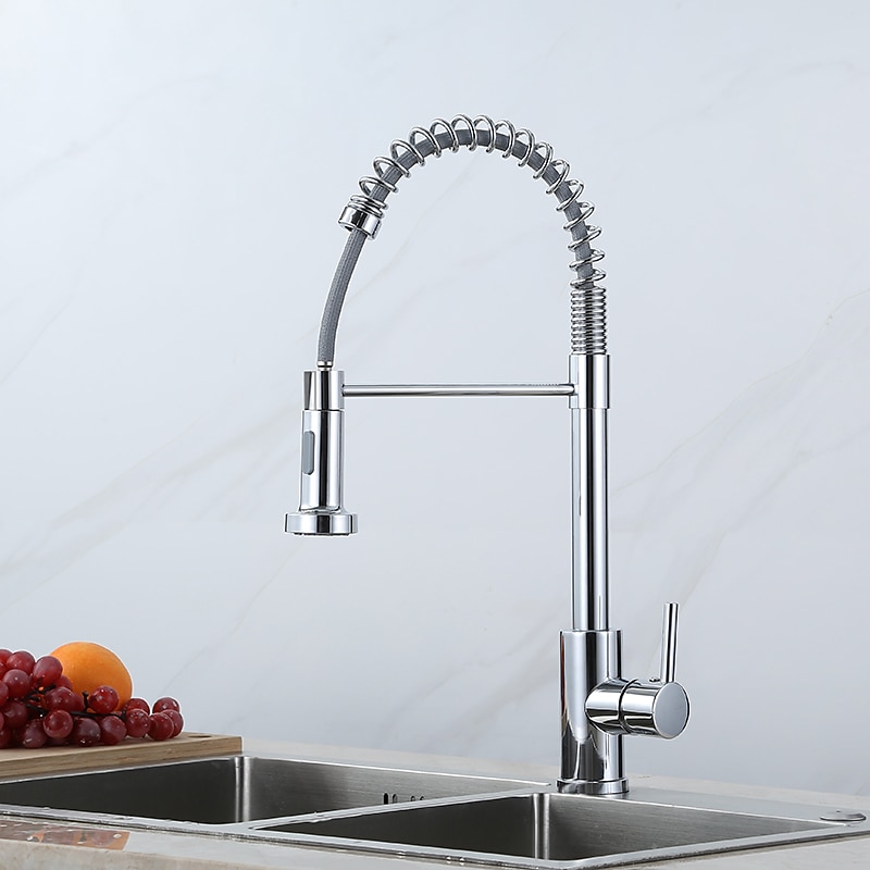 Kitchen Faucets 304 Stainless Steel Single Handle Single Lever Pull Down Sprayer Spring Kitchen Sink Faucet Brushed Nickel4