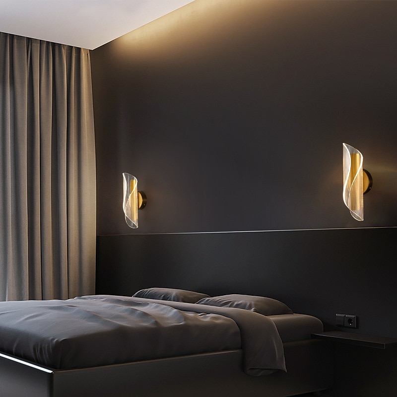 Modern Simple Gold LED Wall Lights Living Room Bedroom Bedside Wall Lamp 90-264v3