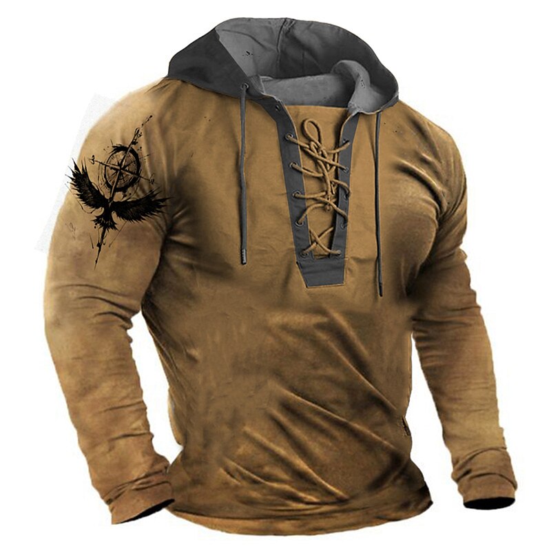 Men's Graphic Prints Hoodie Hoodies Sweatshirt Streetwear Designer Long Sleeve Hooded Casual Daily Sports Brown Lace up Print Spring &  Fall Designer