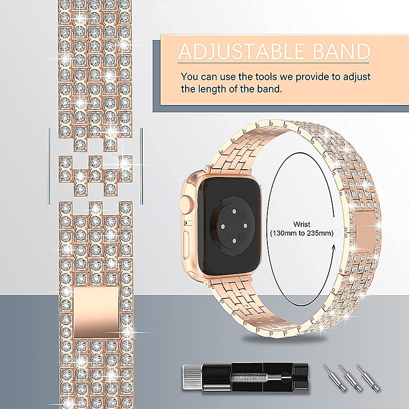 Jewelry Bracelet Compatible with Apple Watch band 38mm 40mm 41mm 42mm 44mm 45mm 49mm with Case Women Bling Diamond Stainless Steel Rhinestone Strap Replacement Wristband for iwatch Ultra 2 Series 9 83