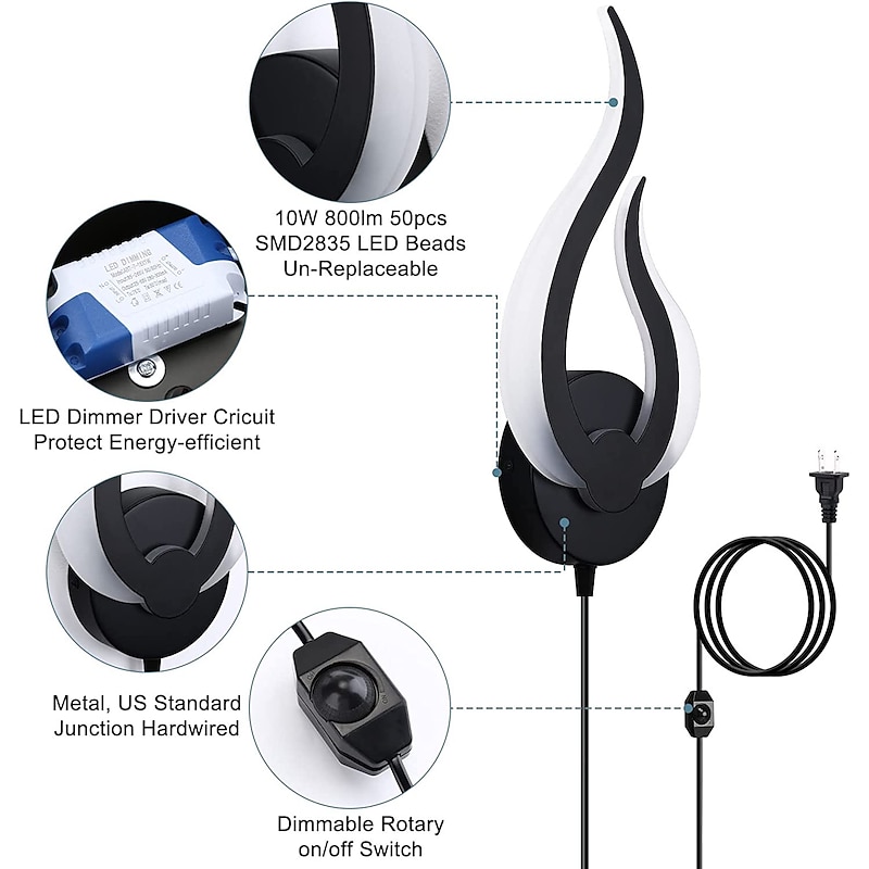 Plug in Wall Lamp 1pc 2pcs Dimmable LED Wall Lamp 10W Modern Indoor Wall Lamp Acrylic Aall Lamp with 6ft (about 1.8m) Plug Cable Suitable for Living Room Bedroom and Stair AC110V AC220V3