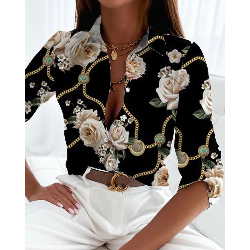 Women's Shirt Button Down Tunic Shirt Collar Long Sleeve Vintage Streetwear Casual s Print Regular Tops Daily Weekend Black Pink Blue Spring Fall3