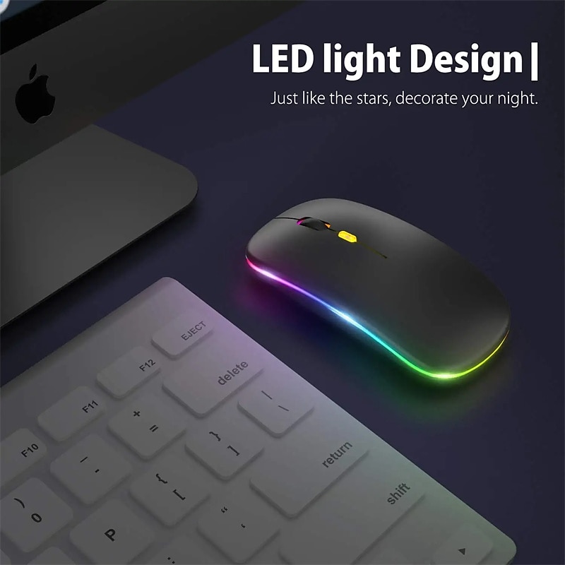 LED Wireless Mouse Slim Silent Mouse 2.4G Portable Mobile Optical Office Mouse with USB and Type-c Receiver 3 Adjustable DPI Levels for Laptop PC Notebook MacBook3