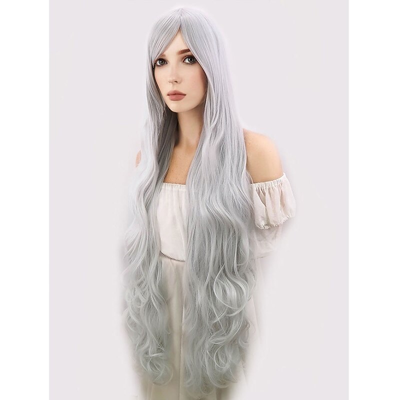Black Cat Long Silver Grey Cosplay Wig Halloween Cosplay Party Wigs4