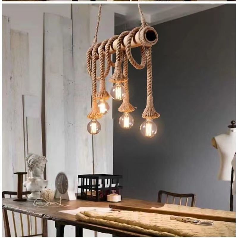 6-Light 80cm Pendant Light LED Cluster Design Wood / Bamboo Country Dining Room Chain / Cord Adjustable 110-120V 220-240V3