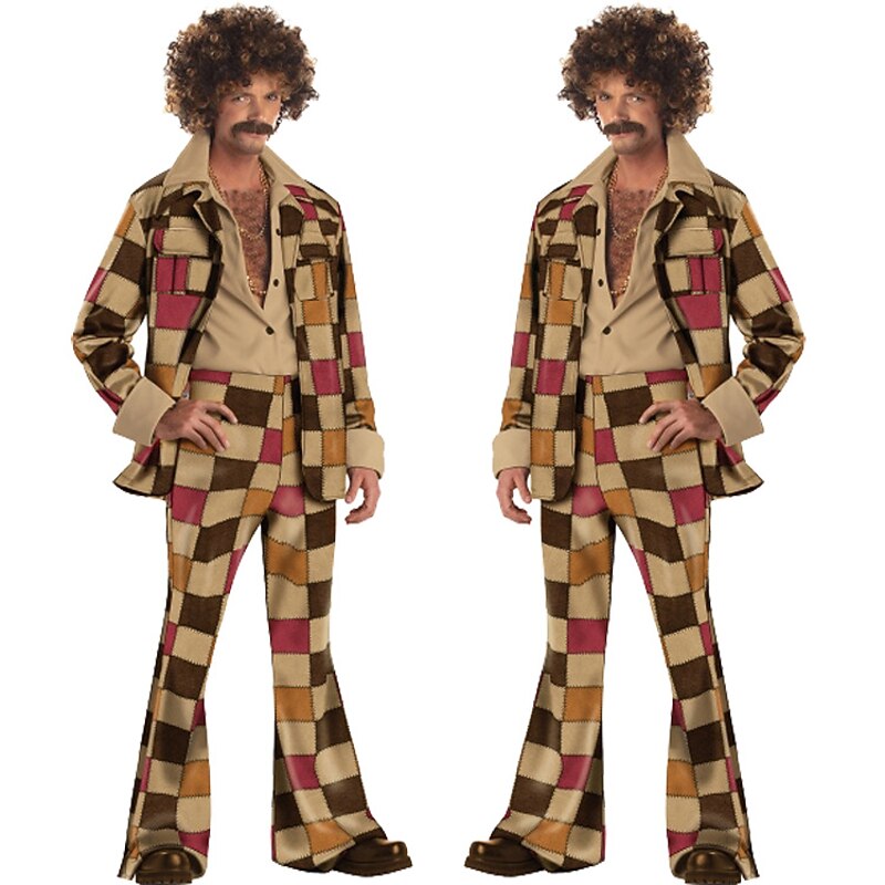 Couples Cosplay Halloween Group Couples Costumes Abba Costume Men's Women's Movie Cosplay Retro Vintage Hippie 1970s Brown Coat Leotard / Onesie Pants Carnival Masquerade2