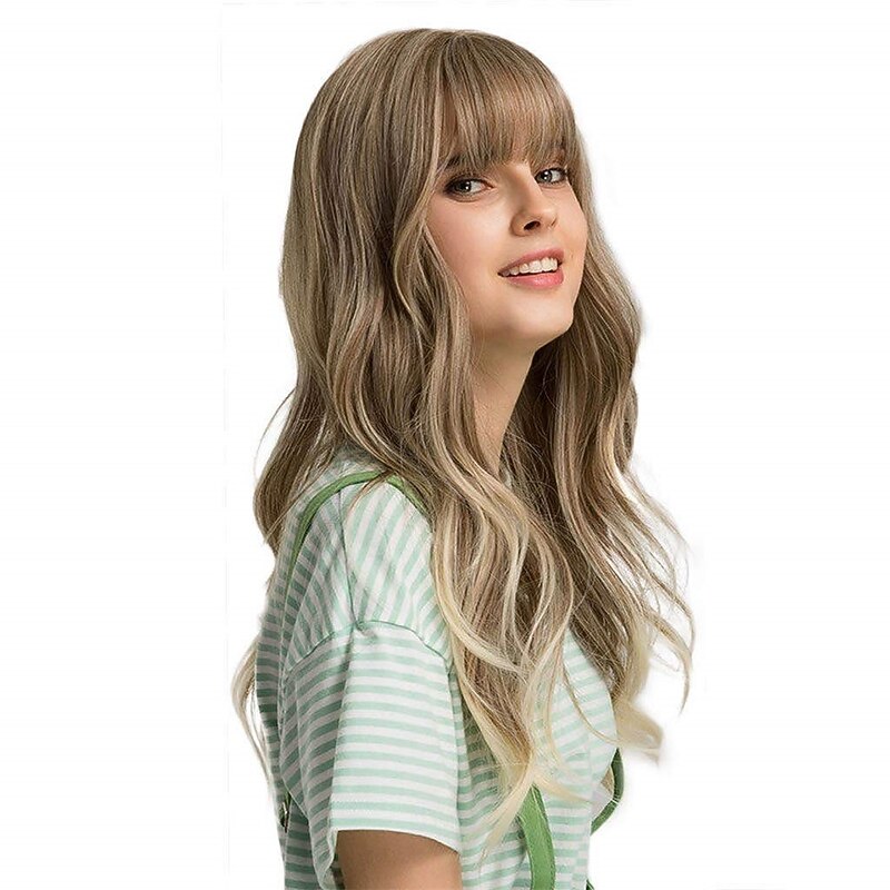 24 Wigs for Women Synthetic Wigs Long Wavy Blond with Fluffy Air Bangs Light Halloween Wigs2