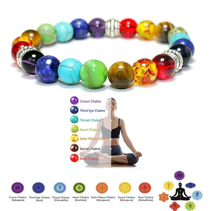 7 Mixed Chakra Healing Balance Beads Bracelet Yoga Life Energy Natural Stone Bracelet Lovers  Gift