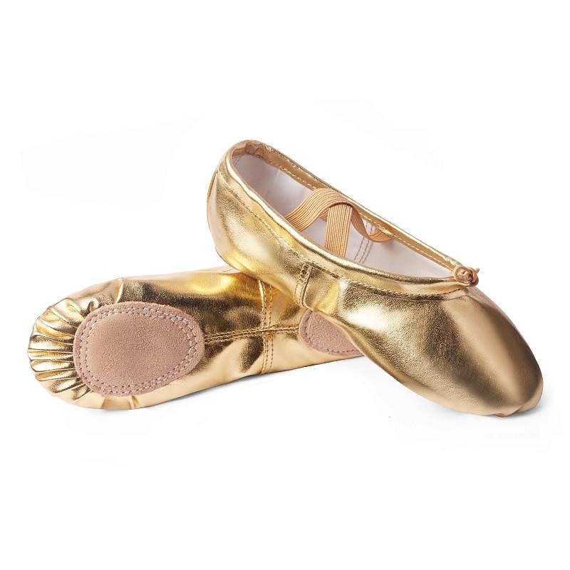 Girls' Gold Ballet Flats with Elastic Straps – Soft Leather Dance Shoes for Ballet Classes and Performances4