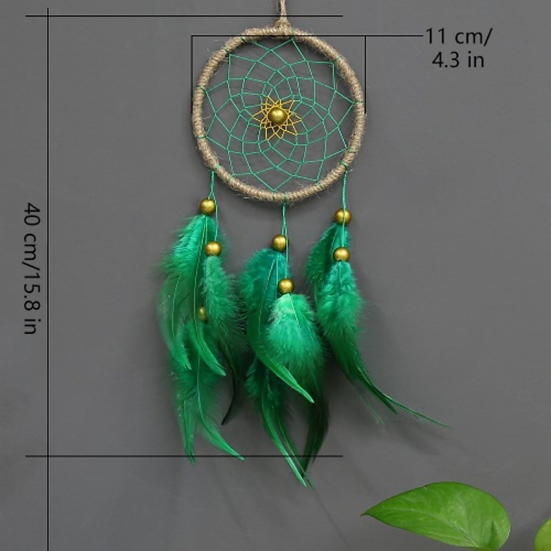 Boho Dream Catcher Handmade Gift Wall Hanging Decor Art Ornament Craft Feather Bead for Kids Bedroom Wedding Festival 40*11cm2