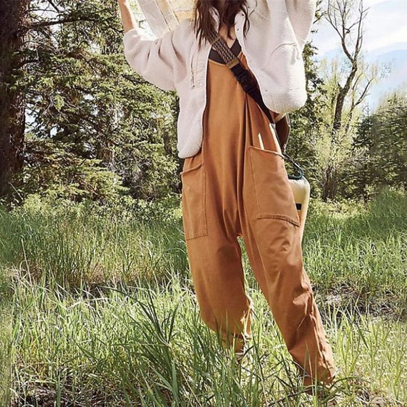 Women's Overall Utility Patch Pocket Trug Life  Solid Color V Neck Streetwear Daily Regular Fit Sleeveless Green Khaki Brown S M L Winter4