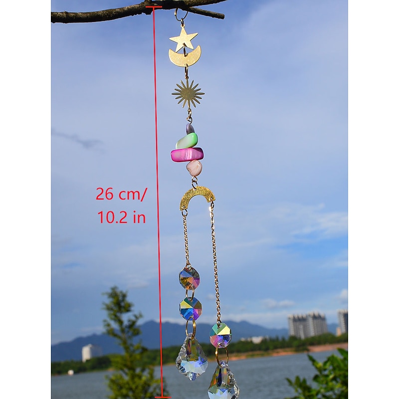 Dream Catcher Handmade Gift Natural Amethyst Star Moon Accessories Shiny Wind Chimes Ornament Wall Hanging Decor Art K9 Crystal Creative Home Pendant2