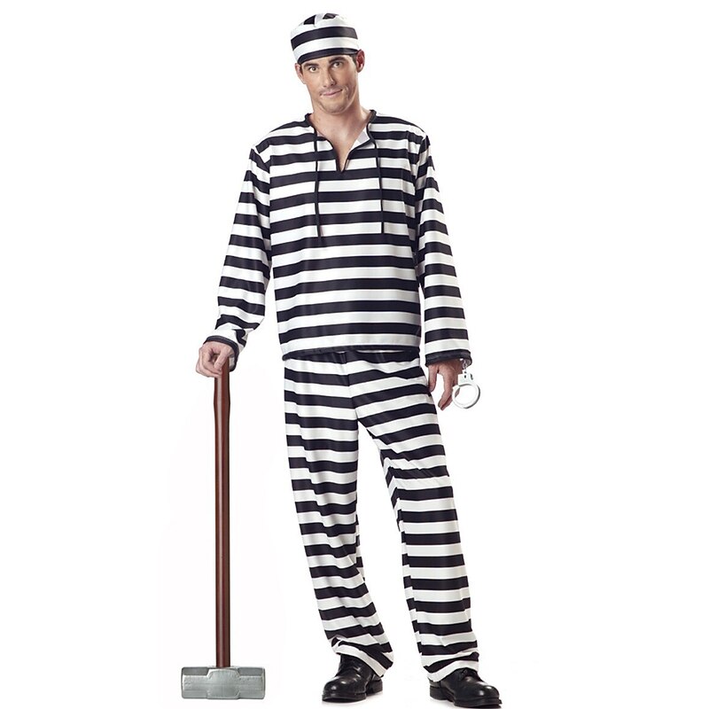 Prisoner Halloween Cosplay Costume Outfits Fancy Costume Cosplay Adults' Men's Halloween Carnival Easy Halloween Costumes Dress Up2