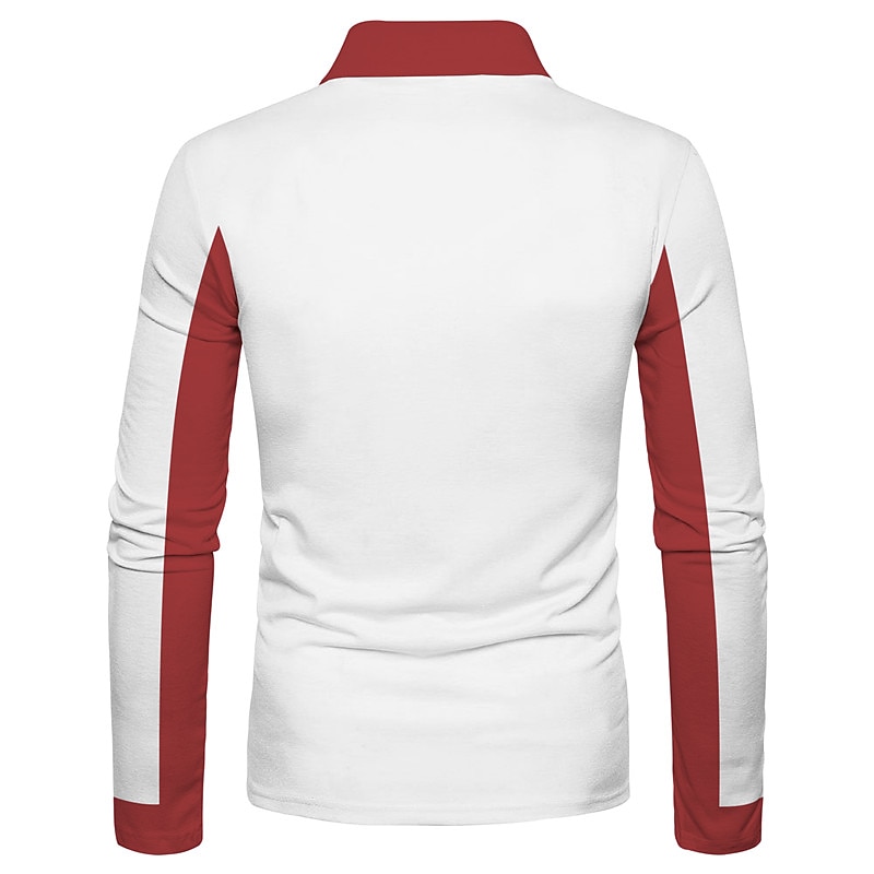 Men's Polo Shirt Golf Shirt Street Casual Polo Collar Classic Long Sleeve Fashion Designer Color Block Button Front Button-Down Spring &  Fall Regular Fit White Orange Green Gray Polo Shirt2