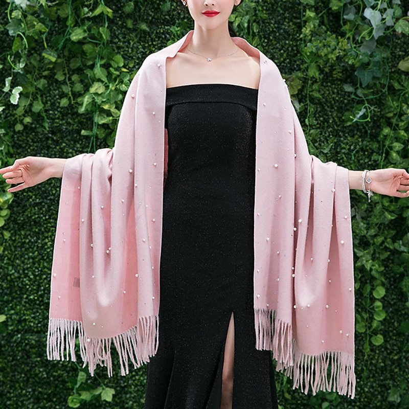 Shawl & Wrap Shawls Women's Wrap Pure Elegant Sleeveless Imitation Cashmere Wedding Wraps With Rhinestone For Party Fall & Winter