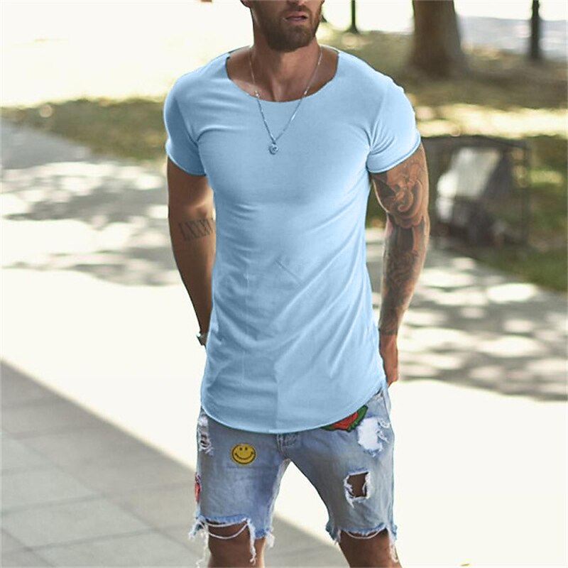 Men's T Shirt Short Sleeve Crew Neck Summer Plain Sports Fashion Lightweight Vacation Casual Holiday Light Pink Black White Top Tee for Men
