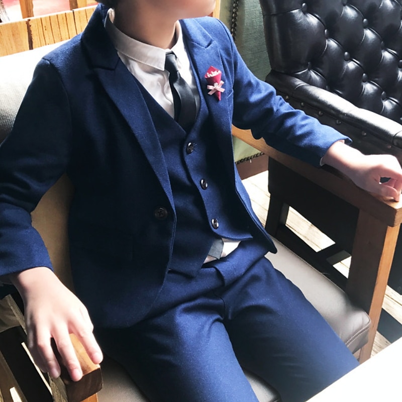 3 Pieces Ring Bearer Suit Boys Kids Suit Formal Suit Suit & Blazer Tank & Pants Formal Party Fashion Gentle Solid Color Royal Blue Green Cotton3